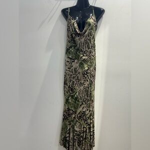 Elegant Green Snake Print Maxi Dress
